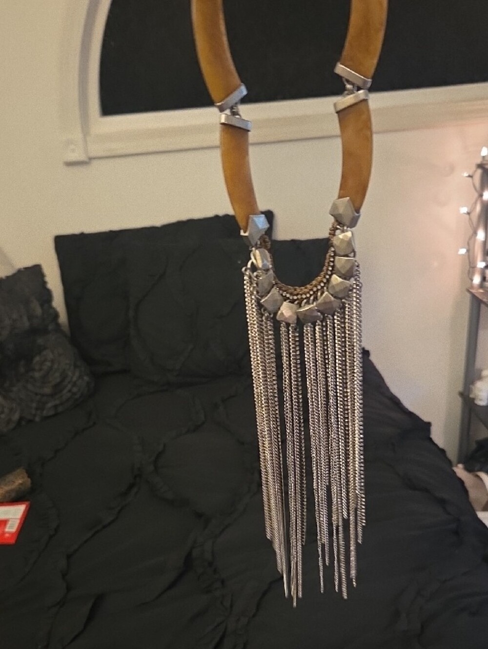 Stella And Dot Statement Silver and Brown Fringe Necklace